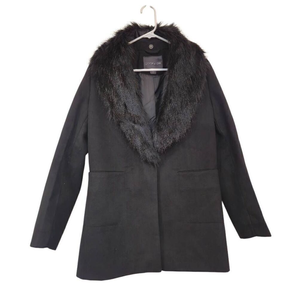 Covington Women's Black Polyester Removeable Faux Fur Collar Button Down Lined D
